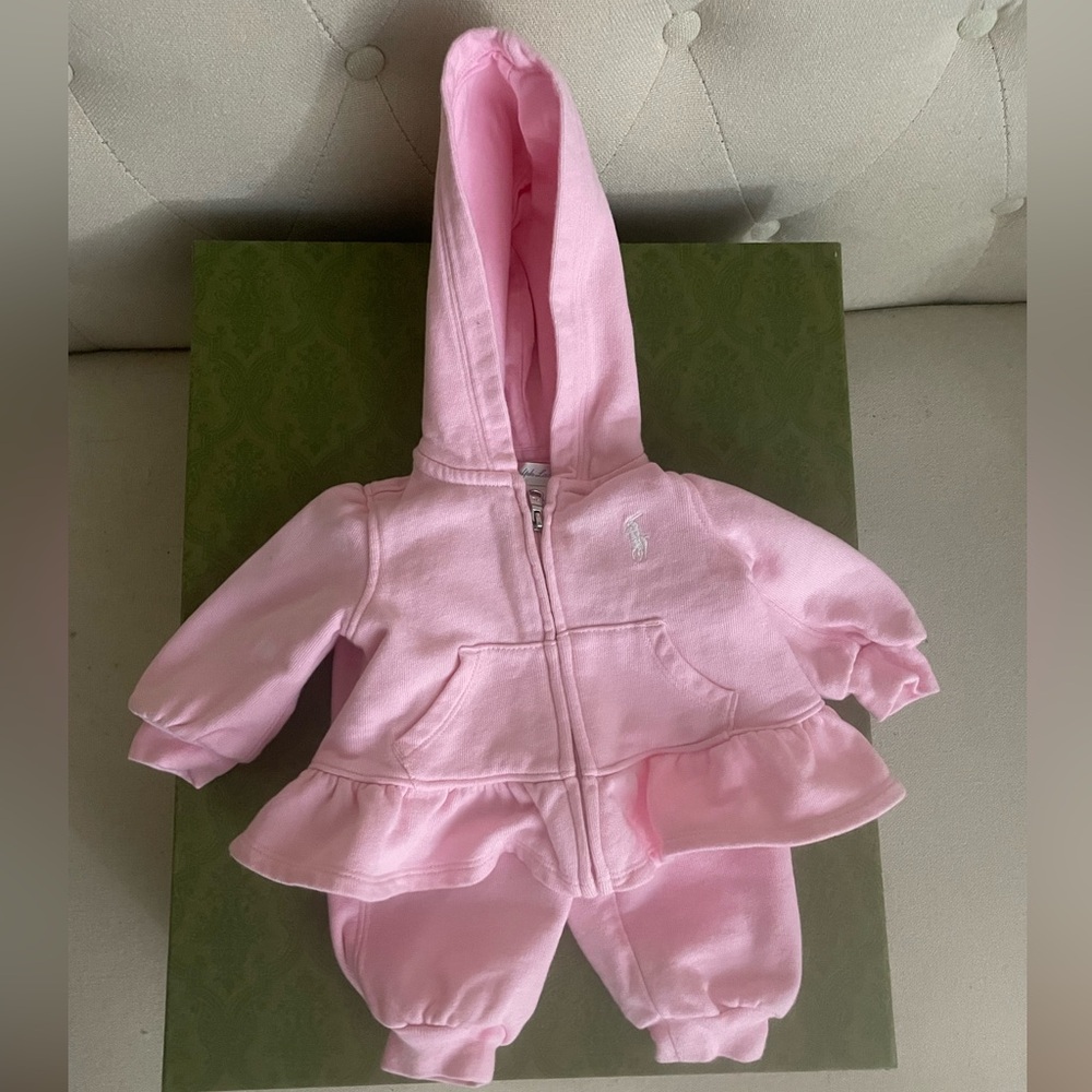 Polo Ralph Lauren Baby Girl’s 3M Pink Full-Zip Hoodie & Jogger Pant Set